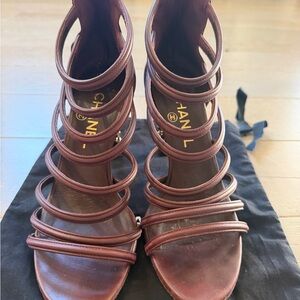 CHANEL Burgundy Strappy Heels